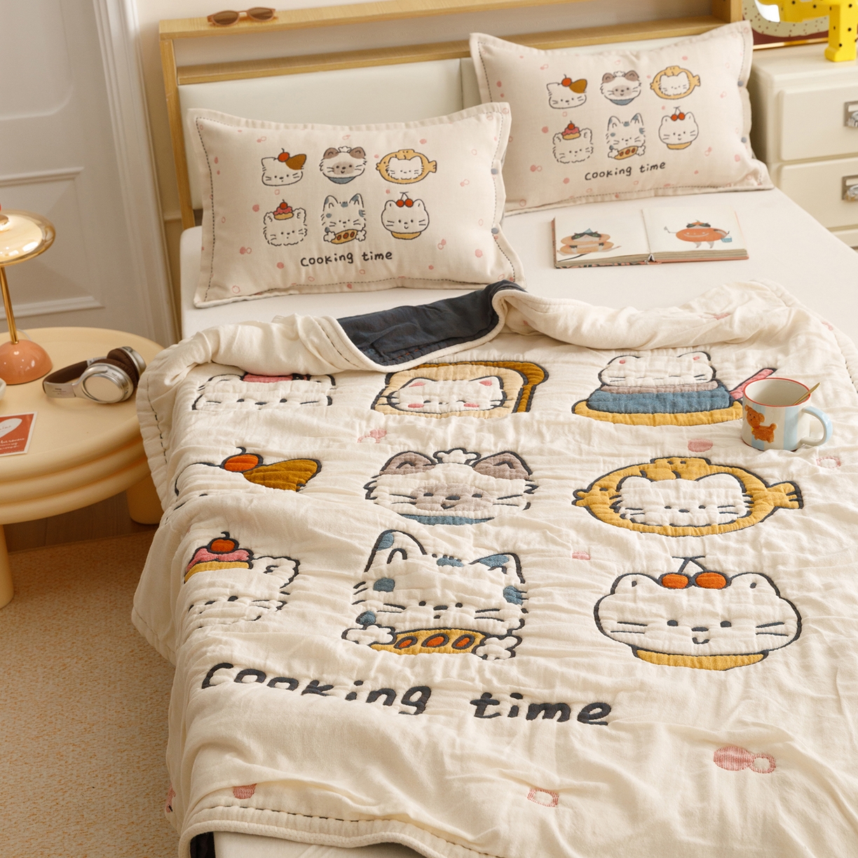 91家纺网 家纺一手货源 找家纺 悦然毛巾被 2026新款全棉纱布儿童泡泡被夏被盖毯  清风喵喵