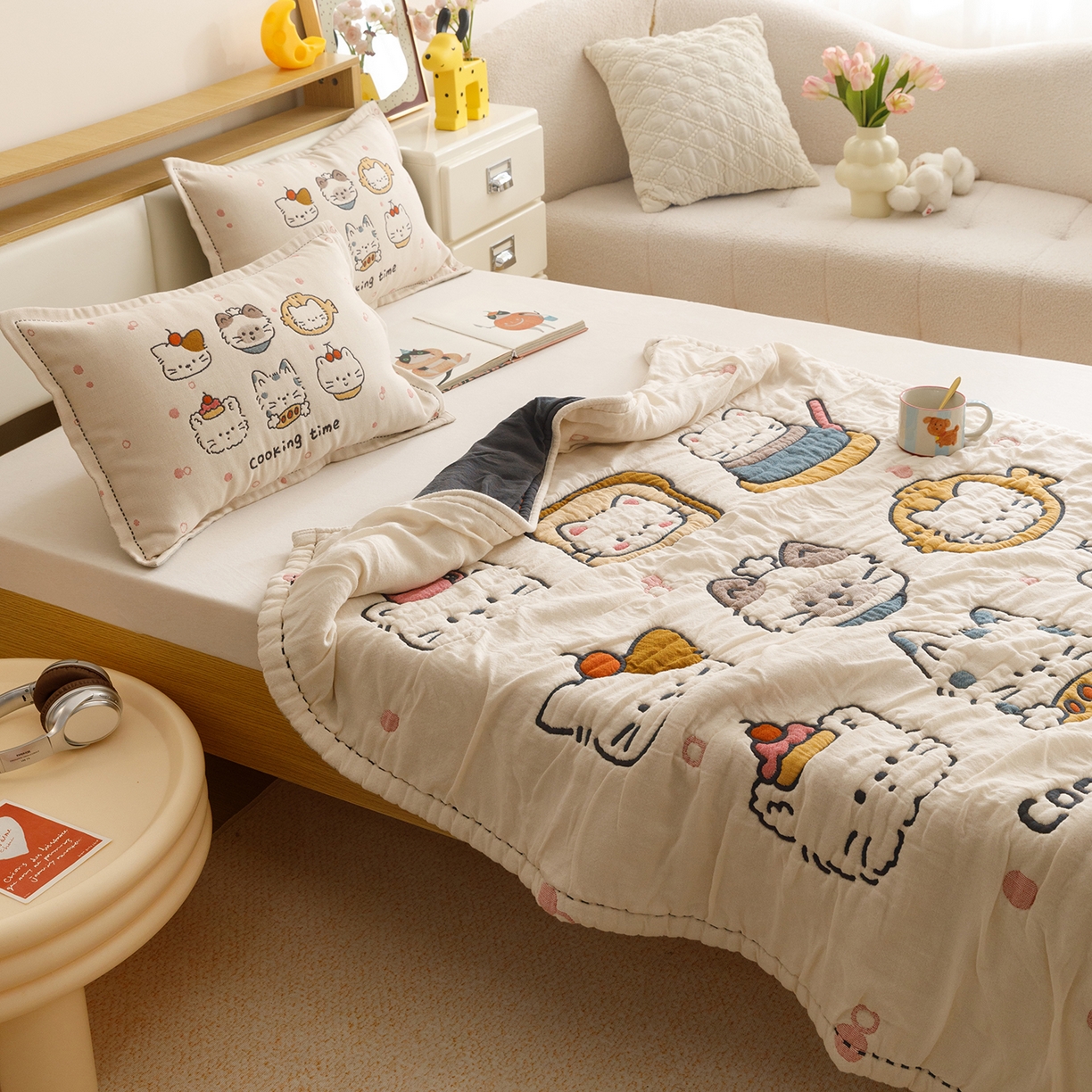 91家纺网 家纺一手货源 找家纺 悦然毛巾被 2026新款全棉纱布儿童泡泡被夏被盖毯  清风喵喵