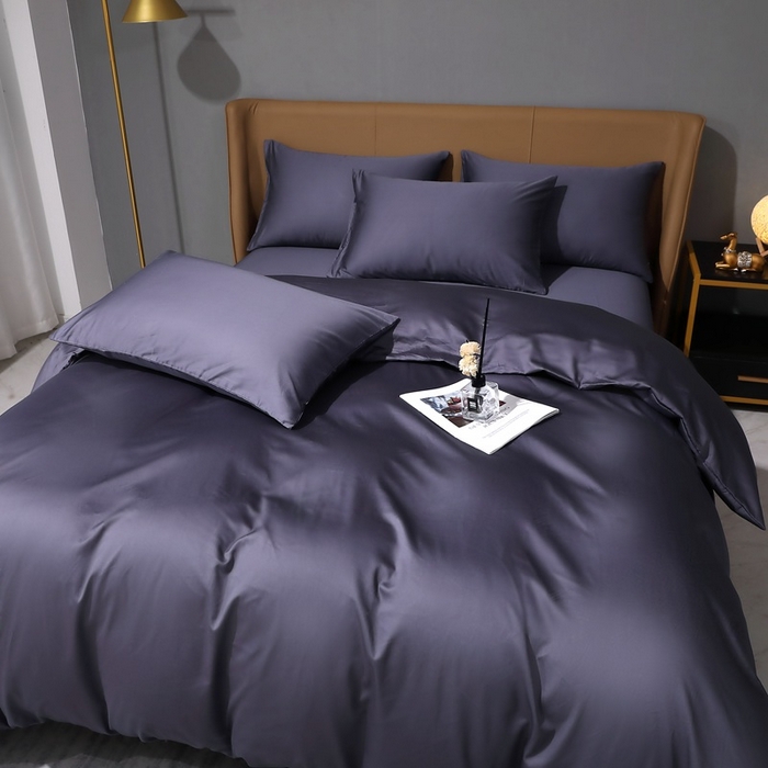 91家纺网 家纺一手货源 找家纺 晶缦家纺 2026新全棉A类纯棉100支贡缎长绒棉纯色多规格四件套-绮云系列 绮云-深度灰