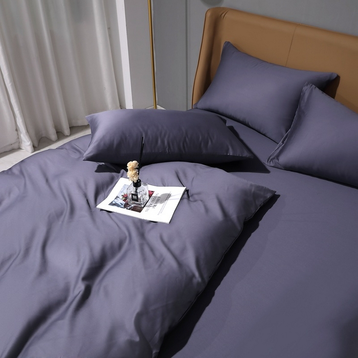 91家纺网 家纺一手货源 找家纺 晶缦家纺 2026新全棉A类纯棉100支贡缎长绒棉纯色多规格四件套-绮云系列 绮云-深度灰