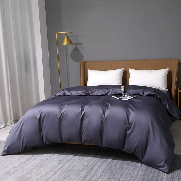 91家纺网 家纺一手货源 找家纺 晶缦家纺 2026新全棉A类纯棉100支贡缎长绒棉纯色多规格四件套-绮云系列 绮云-深度灰