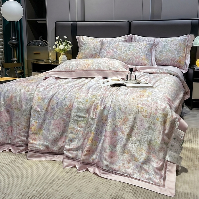 91家纺网 家纺一手货源 找家纺 欧夏家纺 2026新款兰精天丝数码印花镂空夏被空调被夏凉被薄被子可机洗 娇艳多姿