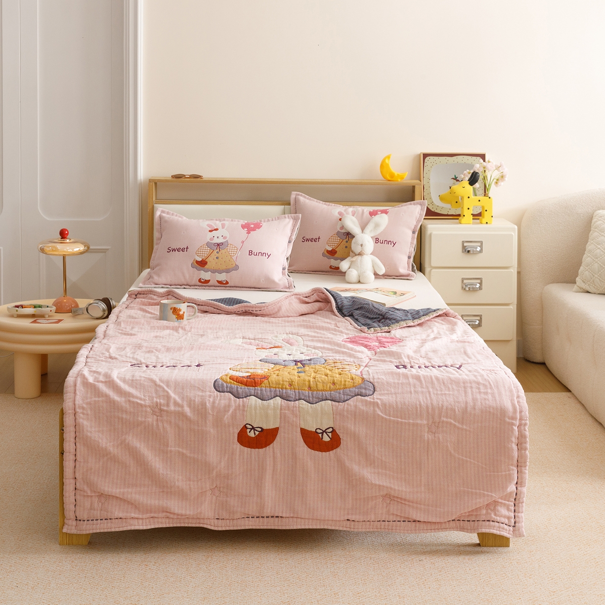 悦然毛巾被 2026新款全棉纱布儿童泡泡被夏被盖毯  甜蜜小免