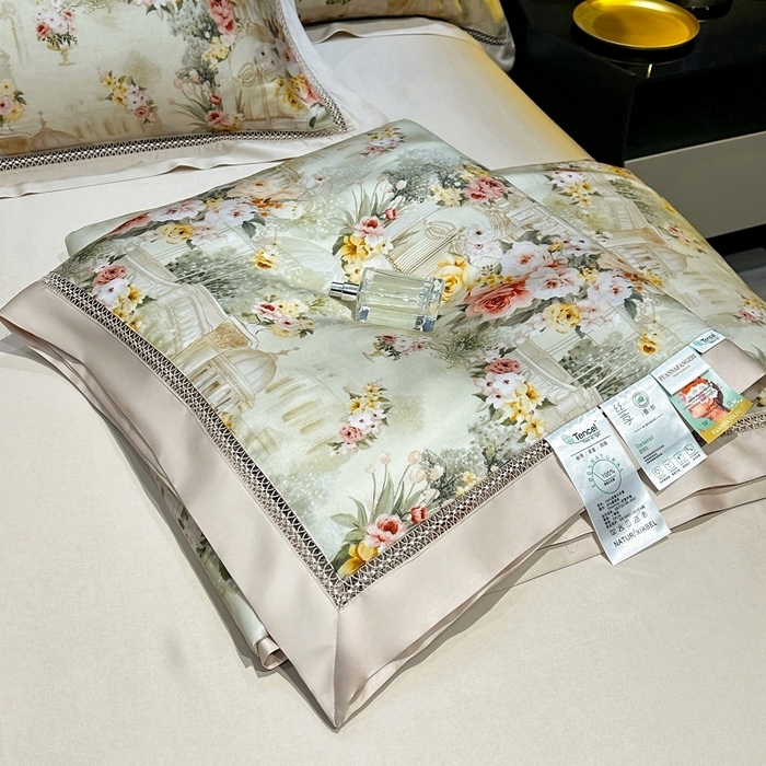 欧夏家纺 2026新款兰精天丝数码印花镂空夏被空调被夏凉被薄被子可机洗 卡芙庄园-咖色