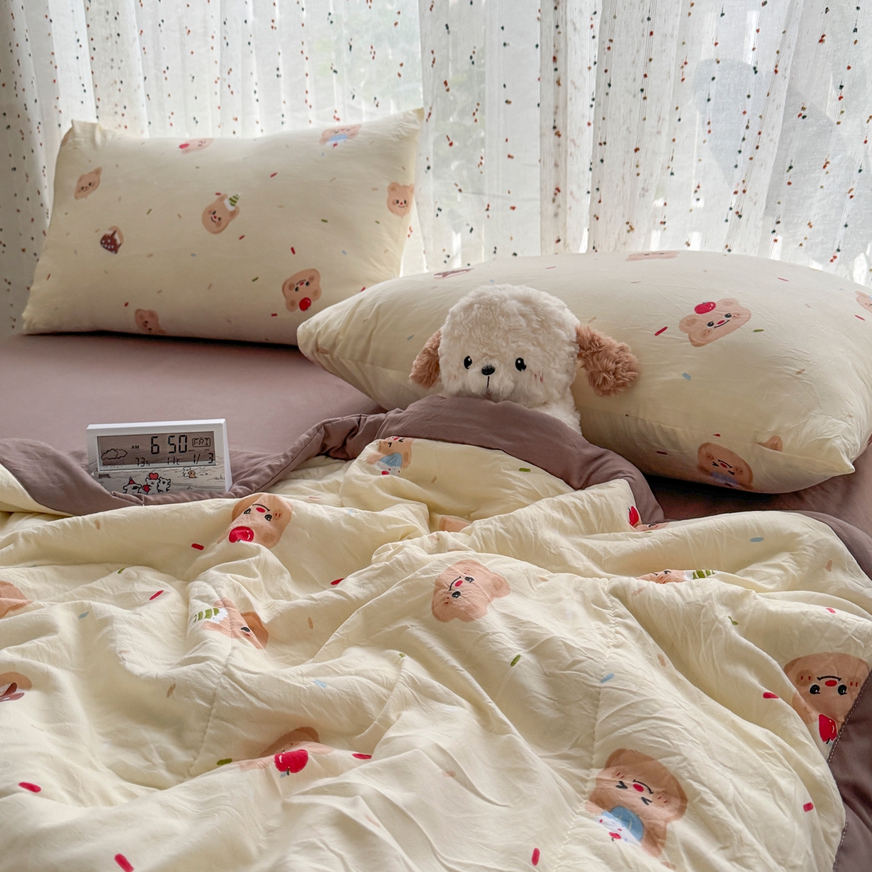 91家纺网 家纺一手货源 找家纺 尊妙被业 2026新款水洗棉棉花夏被100%新疆棉花填充包检测 蛋糕熊熊