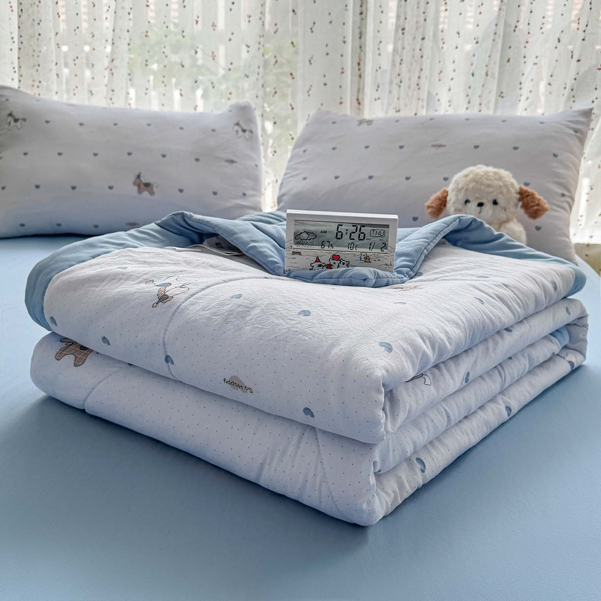 91家纺网 家纺一手货源 找家纺 尊妙被业 2026新款水洗棉棉花夏被100%新疆棉花填充包检测 爱心木马