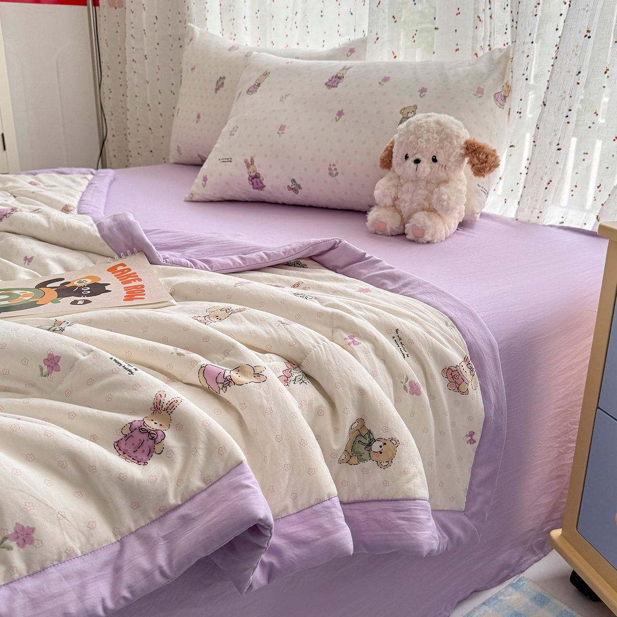 91家纺网 家纺一手货源 找家纺 尊妙被业 2026新款水洗棉棉花夏被100%新疆棉花填充包检测 萌兔小熊