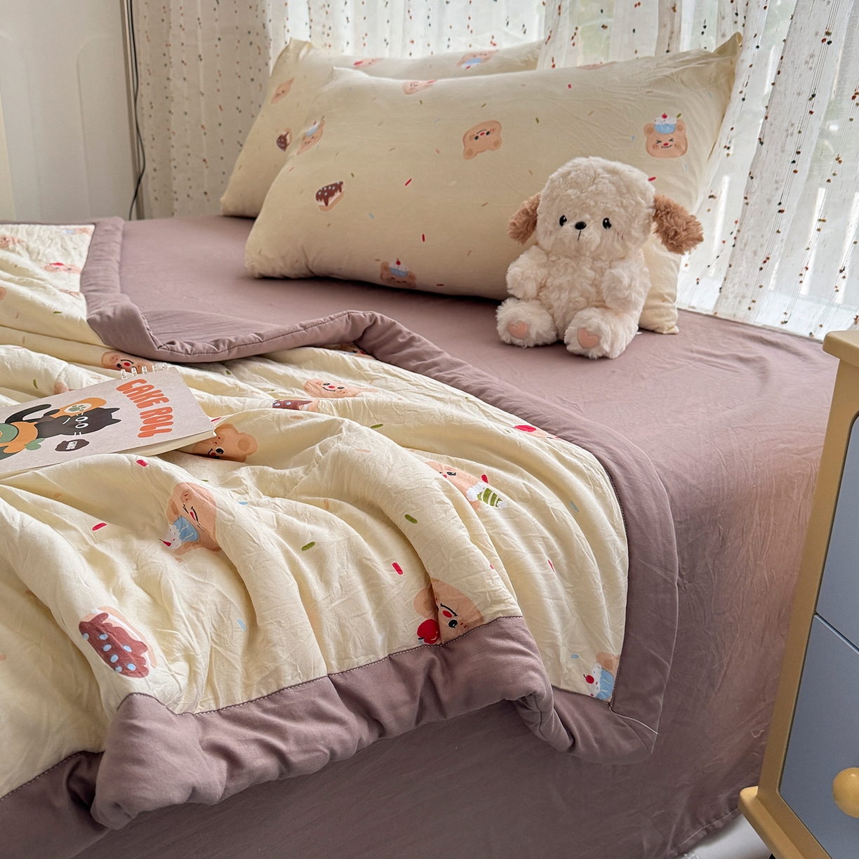 91家纺网 家纺一手货源 找家纺 尊妙被业 2026新款水洗棉棉花夏被100%新疆棉花填充包检测 蛋糕熊熊