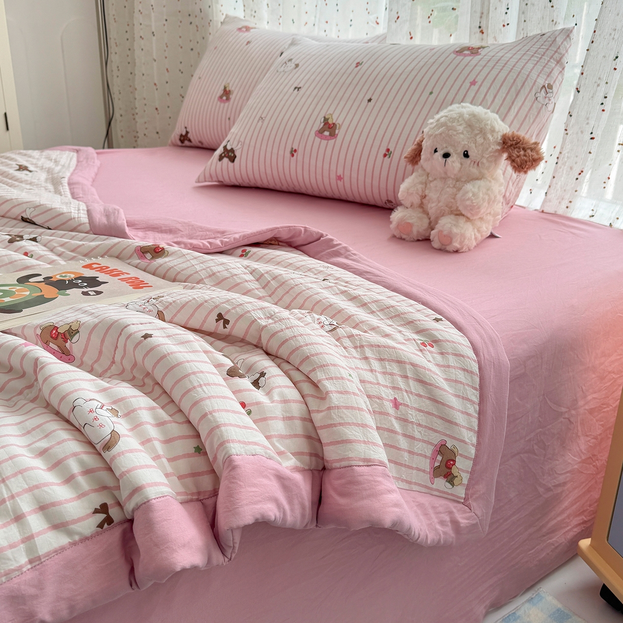 91家纺网 家纺一手货源 找家纺 尊妙被业 2026新款水洗棉棉花夏被100%新疆棉花填充包检测 童年木马