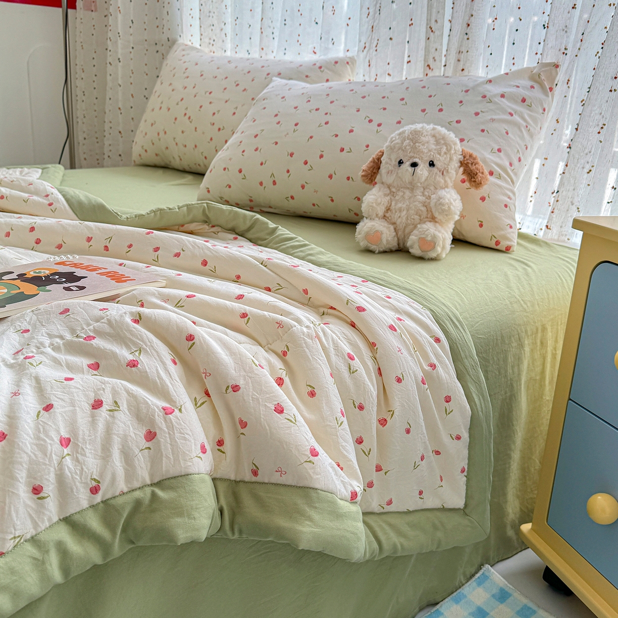 91家纺网 家纺一手货源 找家纺 尊妙被业 2026新款水洗棉棉花夏被100%新疆棉花填充包检测 浪漫花海