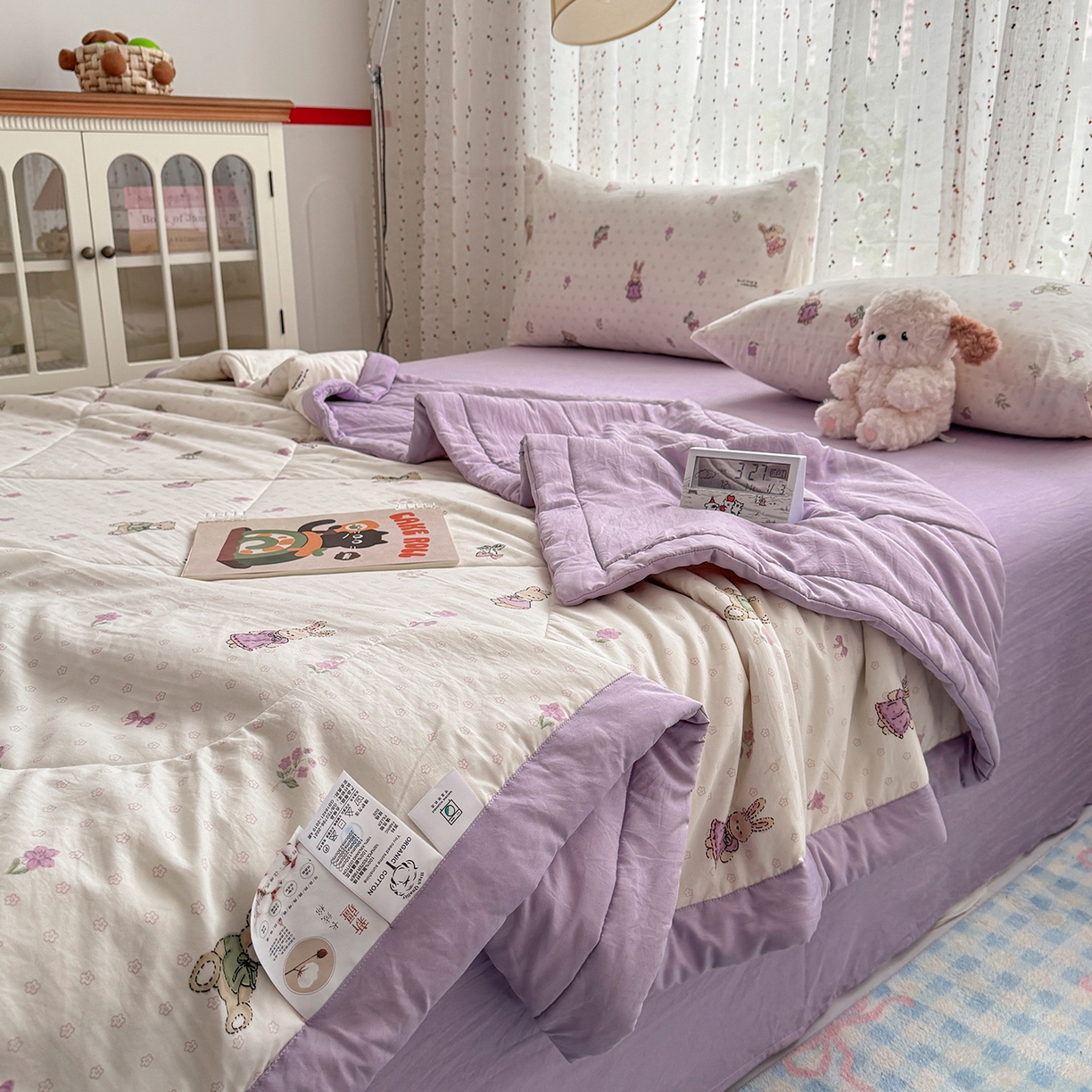 91家纺网 家纺一手货源 找家纺 尊妙被业 2026新款水洗棉棉花夏被100%新疆棉花填充包检测 萌兔小熊