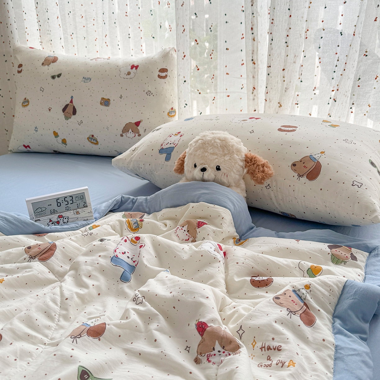 91家纺网 家纺一手货源 找家纺 尊妙被业 2026新款水洗棉棉花夏被100%新疆棉花填充包检测 萌趣小狗