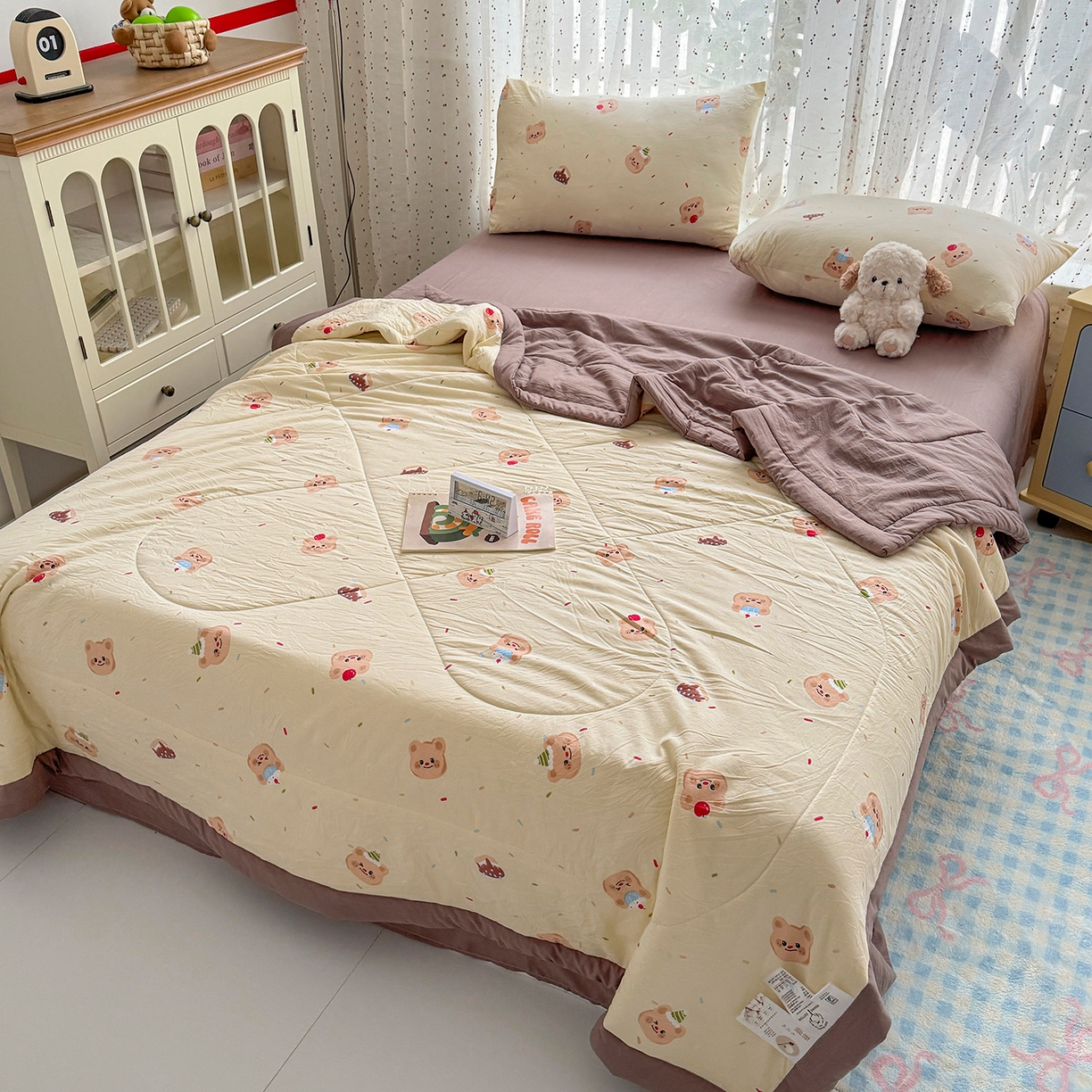 91家纺网 家纺一手货源 找家纺 尊妙被业 2026新款水洗棉棉花夏被100%新疆棉花填充包检测 蛋糕熊熊