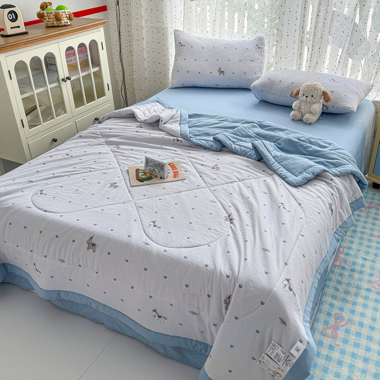 91家纺网 家纺一手货源 找家纺 尊妙被业 2026新款水洗棉棉花夏被100%新疆棉花填充包检测 爱心木马