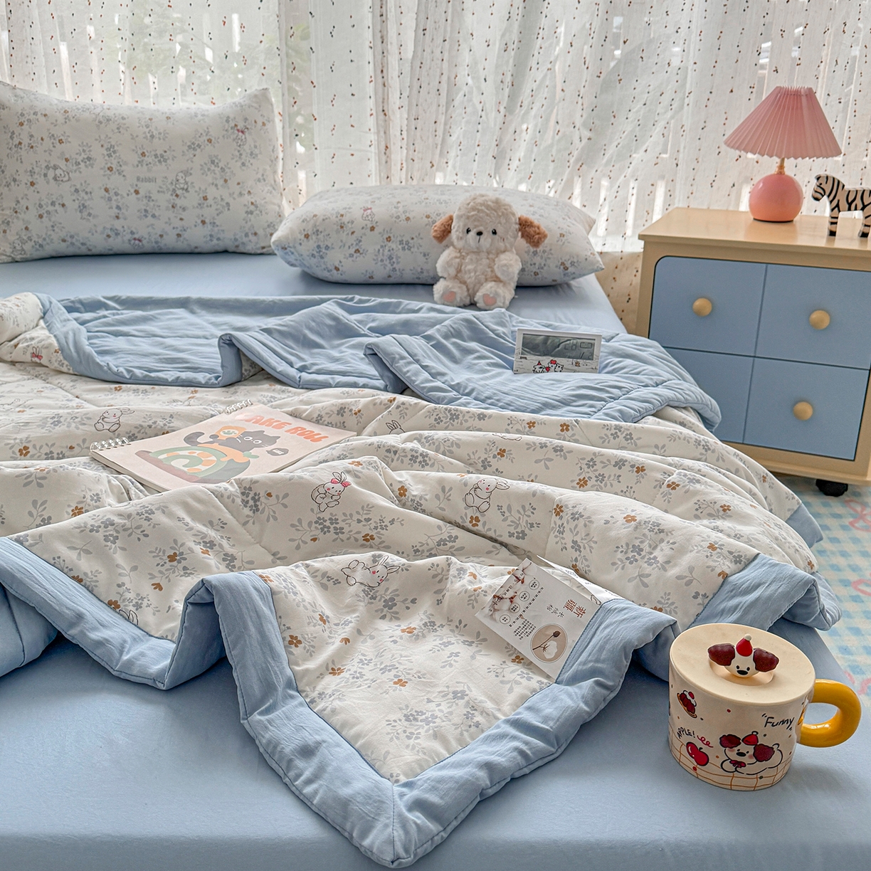 91家纺网 家纺一手货源 找家纺 尊妙被业 2026新款水洗棉棉花夏被100%新疆棉花填充包检测 繁花兔兔