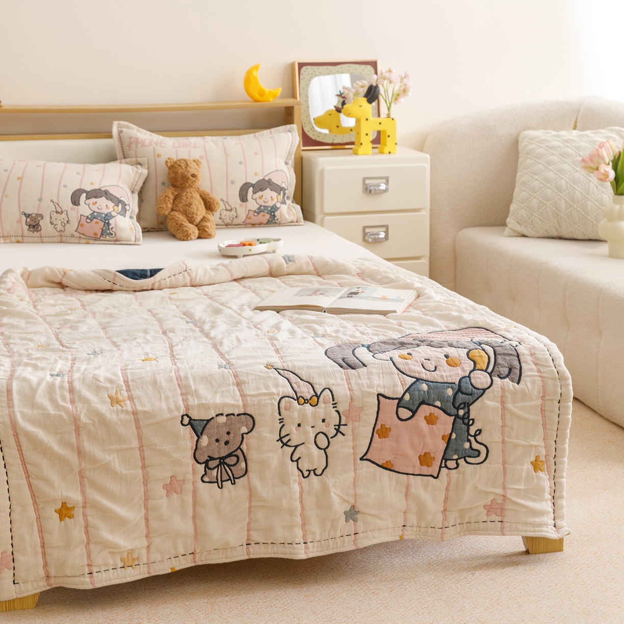 91家纺网 家纺一手货源 找家纺 悦然毛巾被 2026新款全棉纱布儿童泡泡被夏被盖毯  晚安友会