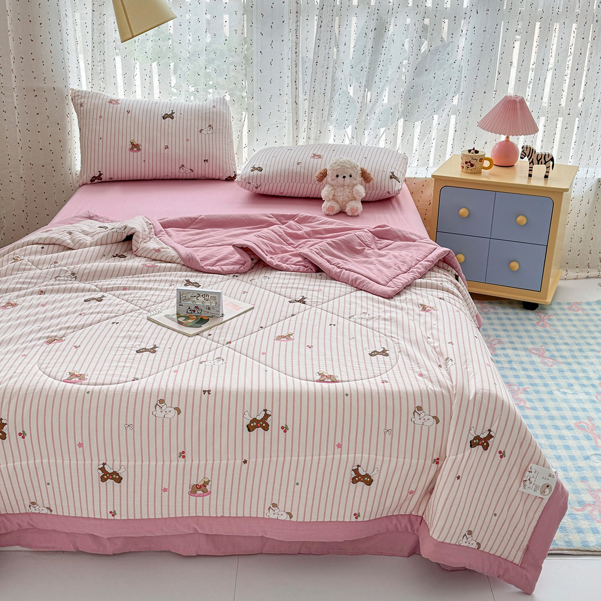 91家纺网 家纺一手货源 找家纺 尊妙被业 2026新款水洗棉棉花夏被100%新疆棉花填充包检测 童年木马