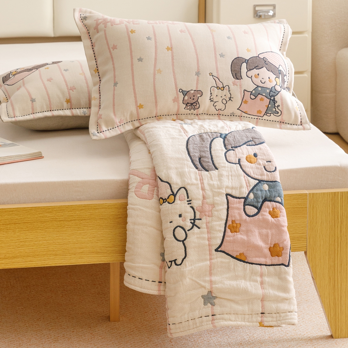 91家纺网 家纺一手货源 找家纺 悦然毛巾被 2026新款全棉纱布儿童泡泡被夏被盖毯  晚安友会