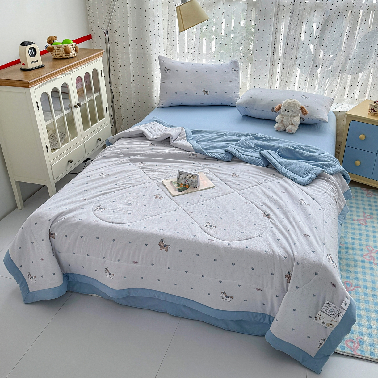 91家纺网 家纺一手货源 找家纺 尊妙被业 2026新款水洗棉棉花夏被100%新疆棉花填充包检测 爱心木马