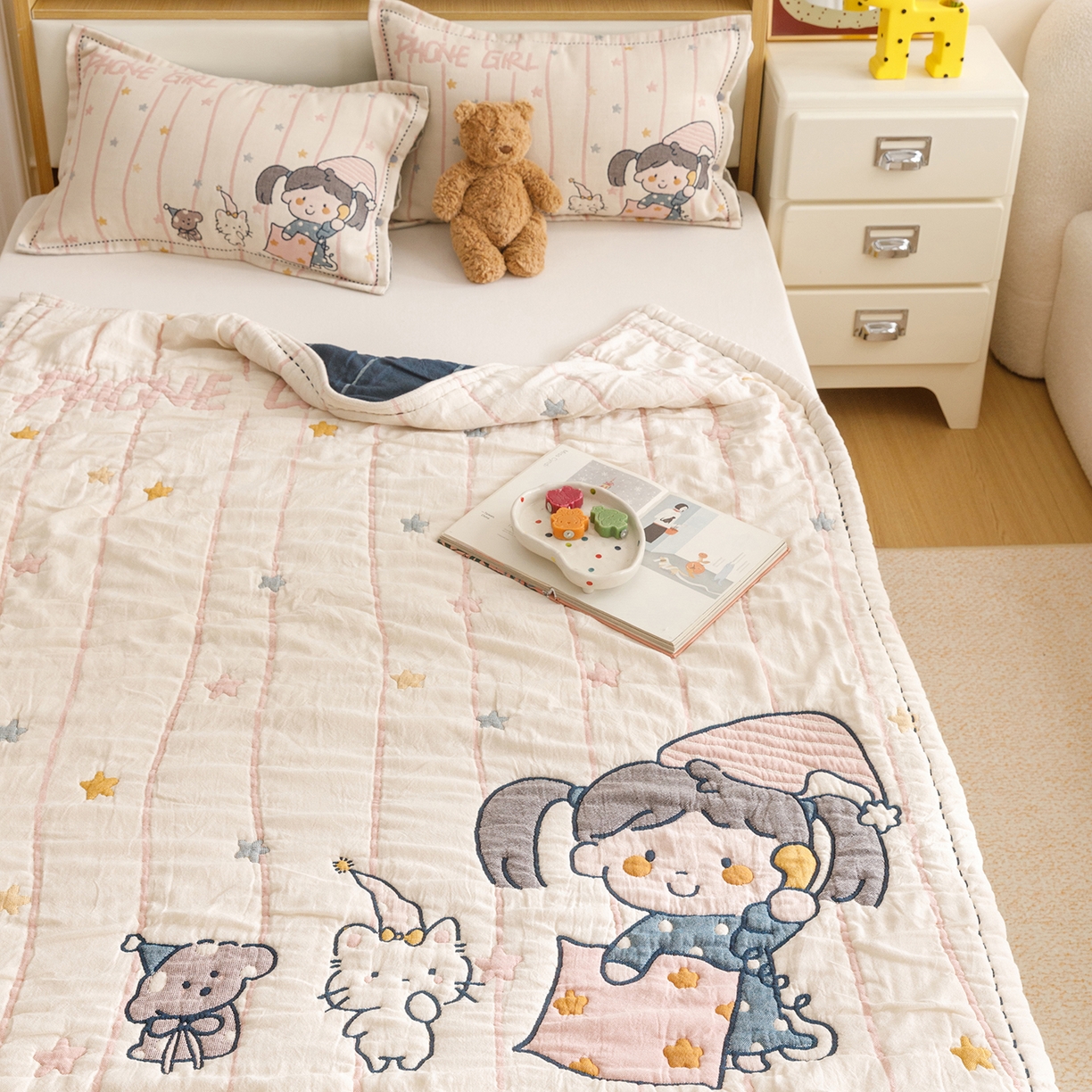 91家纺网 家纺一手货源 找家纺 悦然毛巾被 2026新款全棉纱布儿童泡泡被夏被盖毯  晚安友会