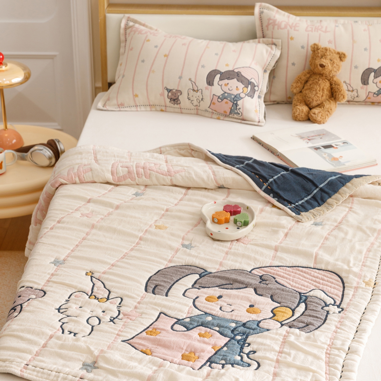 91家纺网 家纺一手货源 找家纺 悦然毛巾被 2026新款全棉纱布儿童泡泡被夏被盖毯  晚安友会