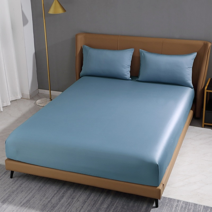 91家纺网 家纺一手货源 找家纺 晶缦家纺 2026新全棉A类纯棉100支贡缎长绒棉纯色多规格四件套-绮云系列 绮云-天青蓝