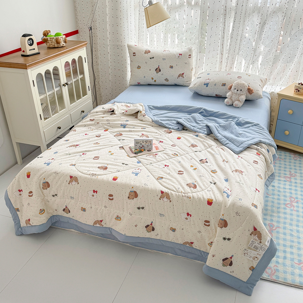 91家纺网 家纺一手货源 找家纺 尊妙被业 2026新款水洗棉棉花夏被100%新疆棉花填充包检测 萌趣小狗