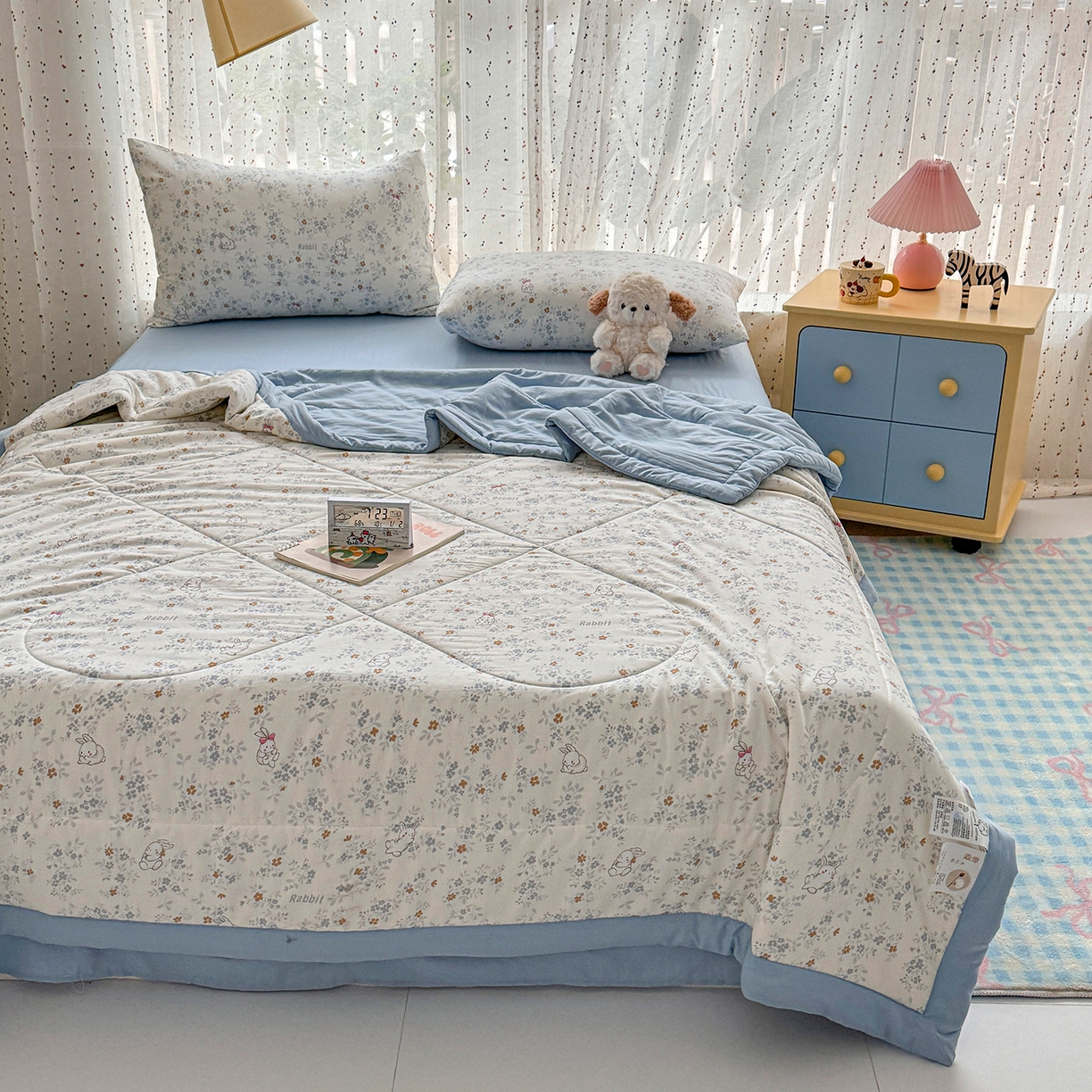 91家纺网 家纺一手货源 找家纺 尊妙被业 2026新款水洗棉棉花夏被100%新疆棉花填充包检测 繁花兔兔