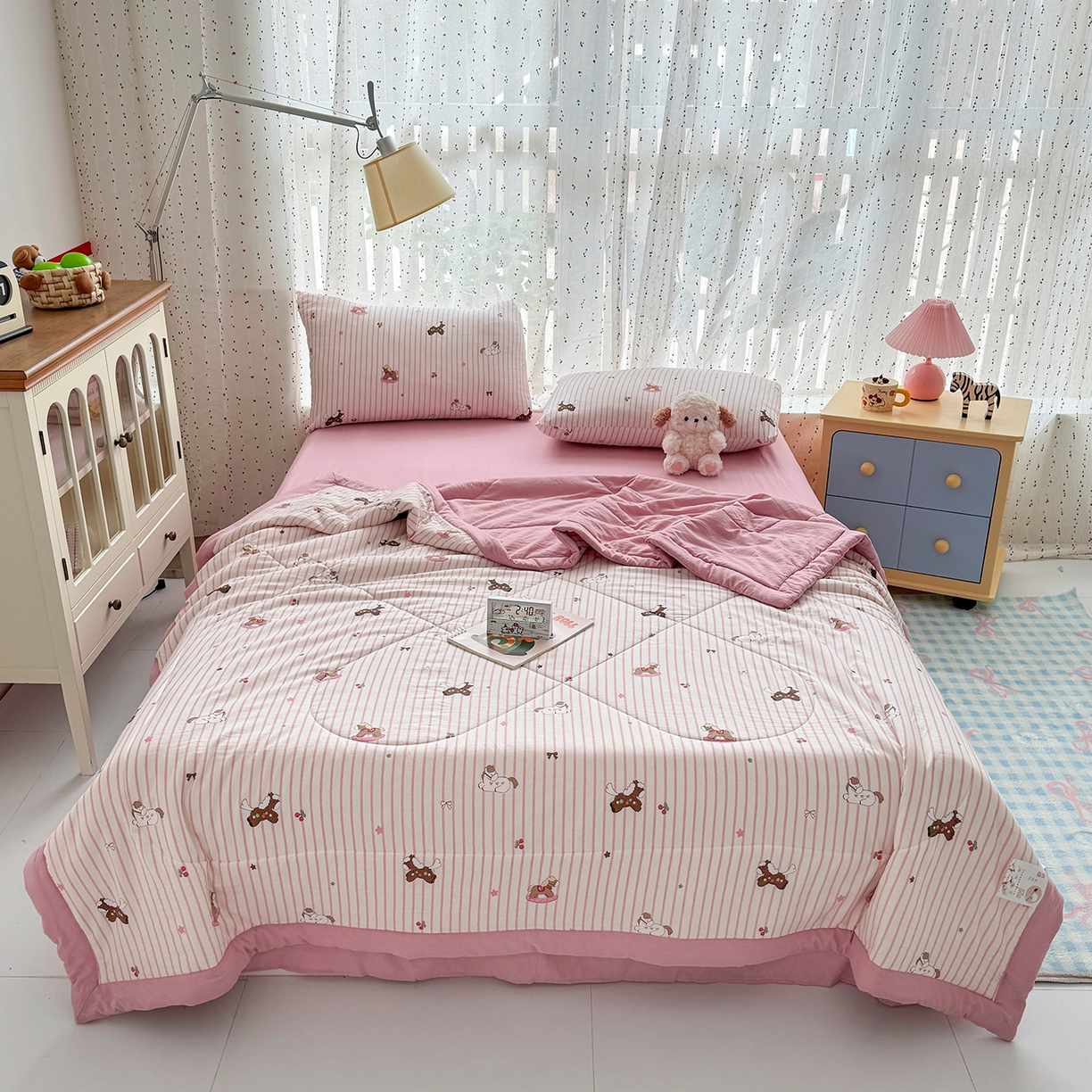 91家纺网 家纺一手货源 找家纺 尊妙被业 2026新款水洗棉棉花夏被100%新疆棉花填充包检测 童年木马