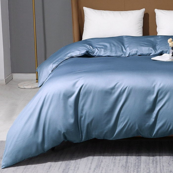 91家纺网 家纺一手货源 找家纺 晶缦家纺 2026新全棉A类纯棉100支贡缎长绒棉纯色多规格四件套-绮云系列 绮云-天青蓝