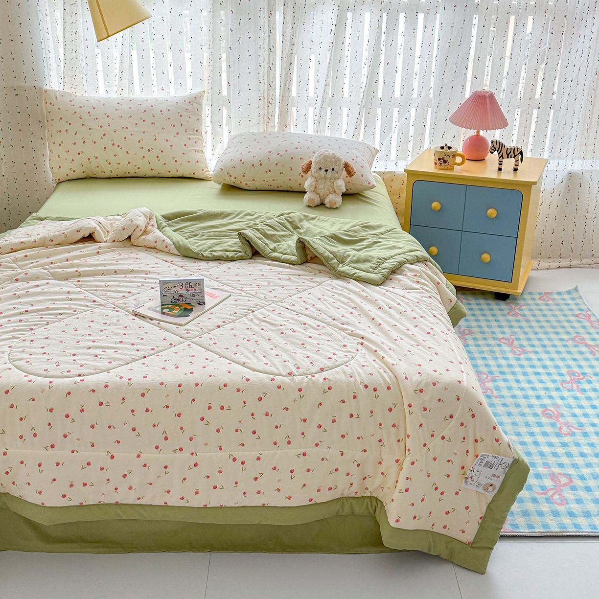 91家纺网 家纺一手货源 找家纺 尊妙被业 2026新款水洗棉棉花夏被100%新疆棉花填充包检测 浪漫花海