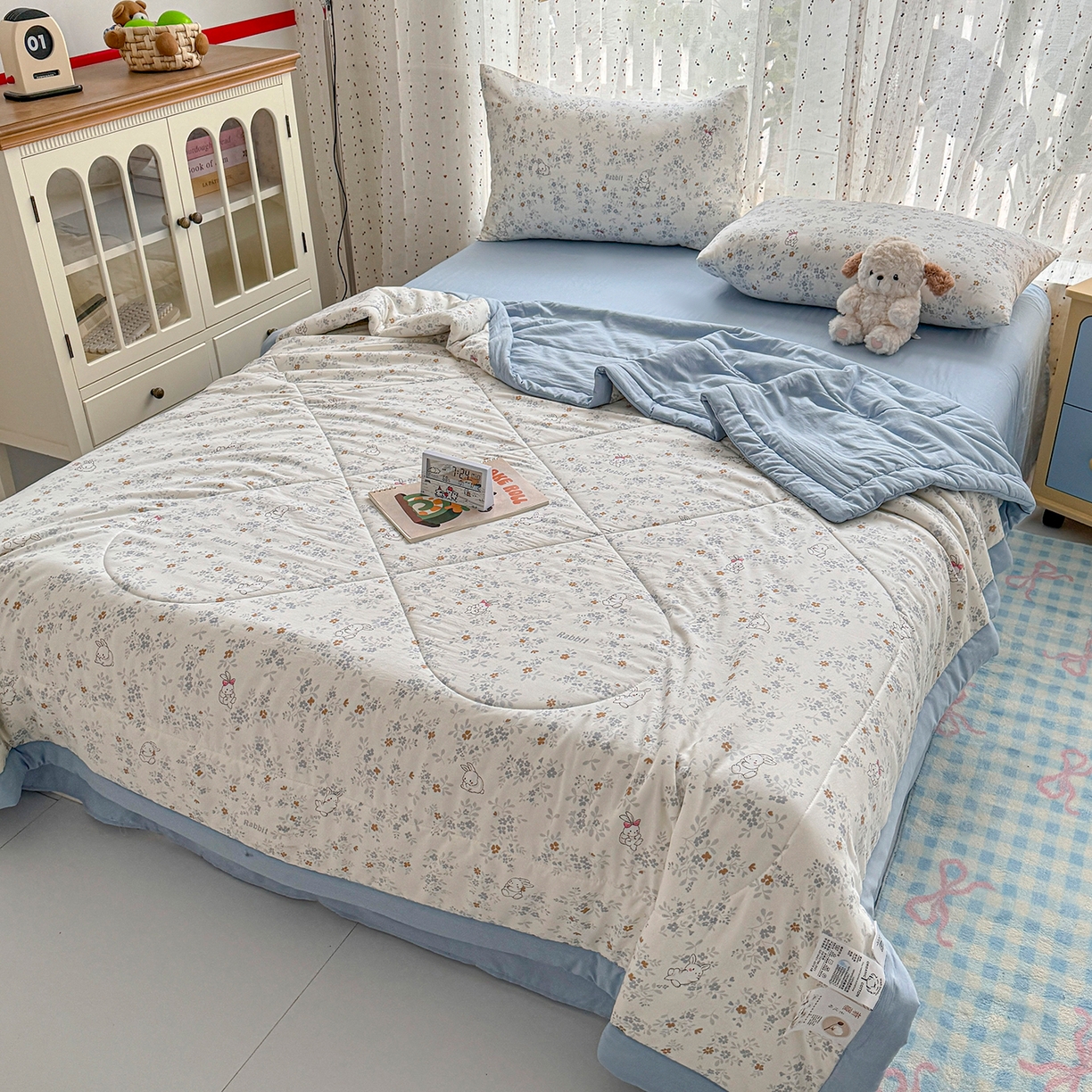 91家纺网 家纺一手货源 找家纺 尊妙被业 2026新款水洗棉棉花夏被100%新疆棉花填充包检测 繁花兔兔