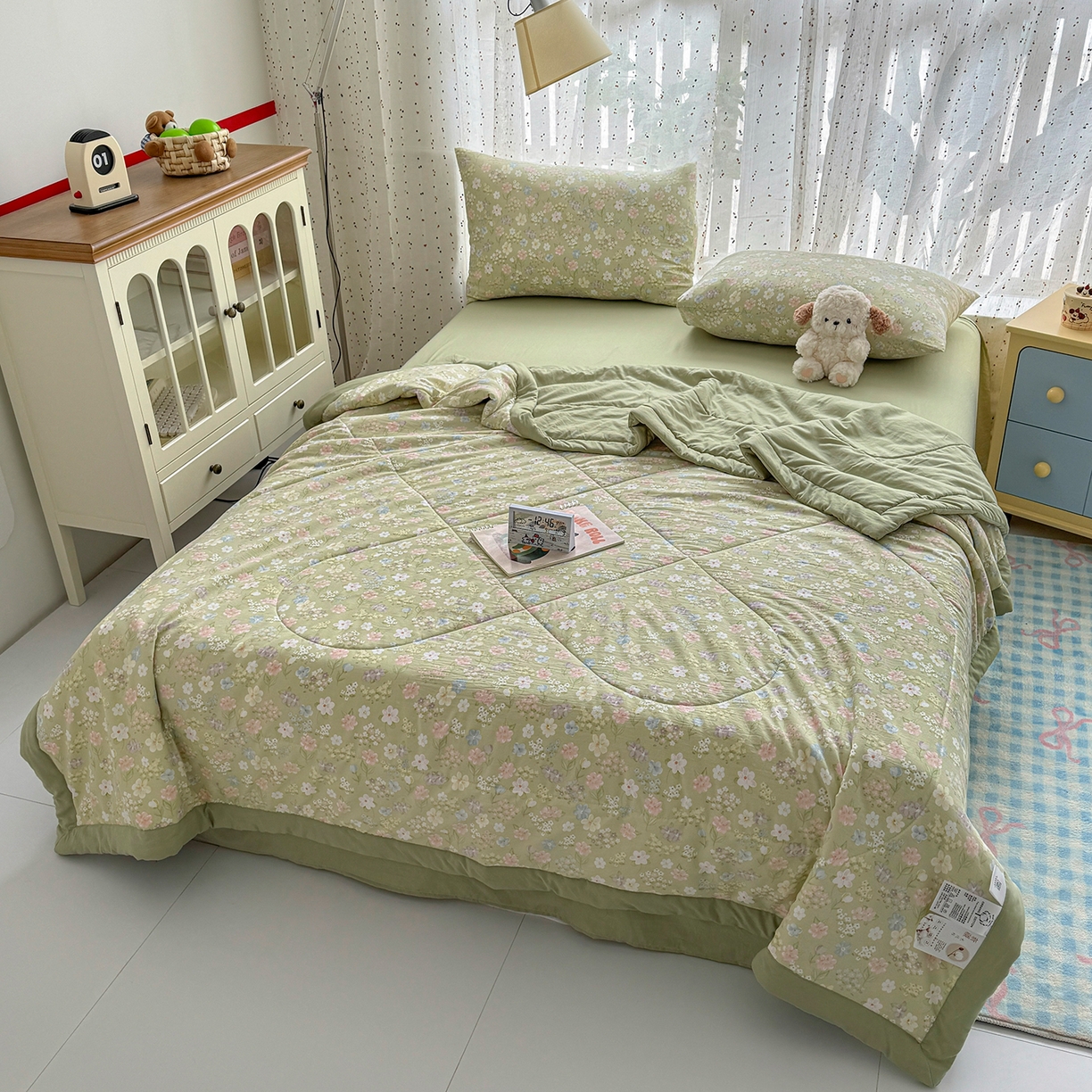 91家纺网 家纺一手货源 找家纺 尊妙被业 2026新款水洗棉棉花夏被100%新疆棉花填充包检测 木槿花