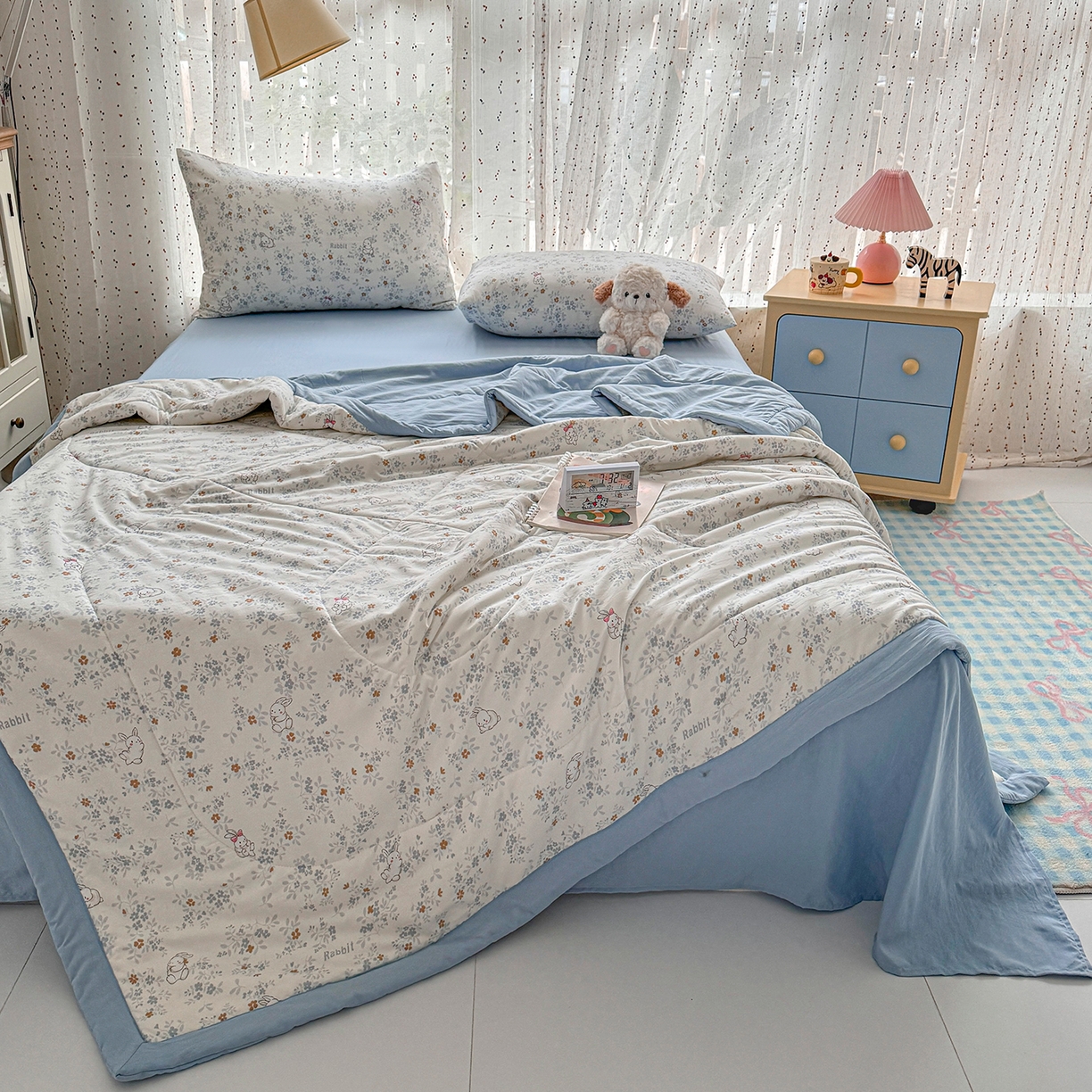 91家纺网 家纺一手货源 找家纺 尊妙被业 2026新款水洗棉棉花夏被100%新疆棉花填充包检测 繁花兔兔