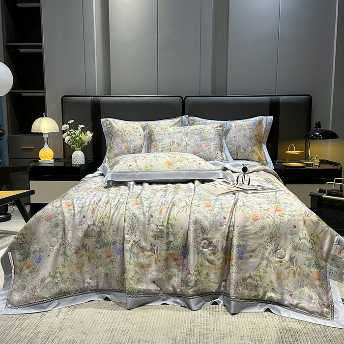 91家纺网 家纺一手货源 找家纺 欧夏家纺 2026新款兰精天丝数码印花镂空夏被空调被夏凉被薄被子可机洗 卡芙庄园-紫