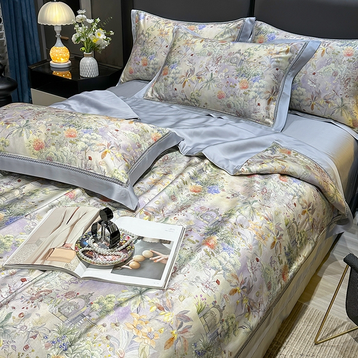 91家纺网 家纺一手货源 找家纺 欧夏家纺 2026新款兰精天丝数码印花镂空夏被空调被夏凉被薄被子可机洗 卡芙庄园-紫