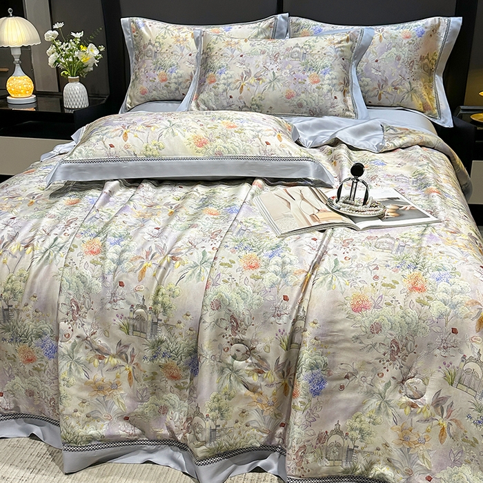 91家纺网 家纺一手货源 找家纺 欧夏家纺 2026新款兰精天丝数码印花镂空夏被空调被夏凉被薄被子可机洗 卡芙庄园-紫