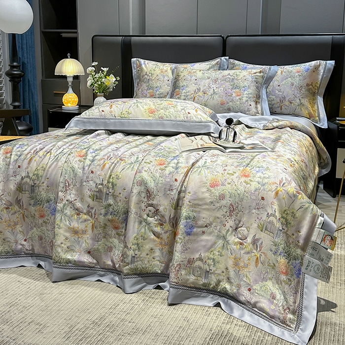 91家纺网 家纺一手货源 找家纺 欧夏家纺 2026新款兰精天丝数码印花镂空夏被空调被夏凉被薄被子可机洗 卡芙庄园-紫