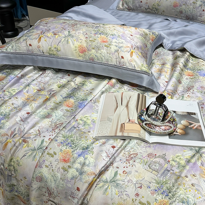 91家纺网 家纺一手货源 找家纺 欧夏家纺 2026新款兰精天丝数码印花镂空夏被空调被夏凉被薄被子可机洗 卡芙庄园-紫