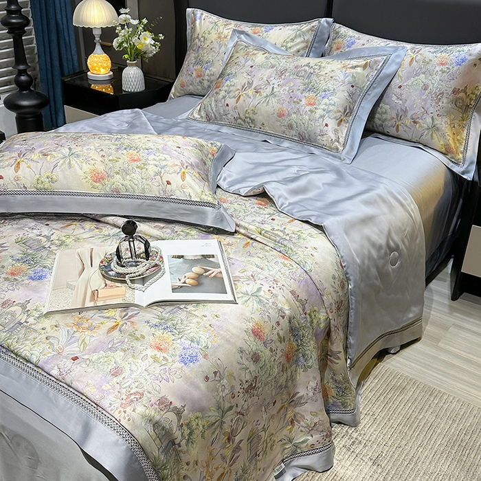 91家纺网 家纺一手货源 找家纺 欧夏家纺 2026新款兰精天丝数码印花镂空夏被空调被夏凉被薄被子可机洗 卡芙庄园-紫