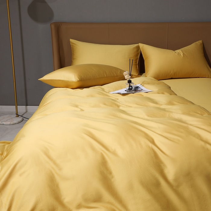 91家纺网 家纺一手货源 找家纺 晶缦家纺 2026新全棉A类纯棉100支贡缎长绒棉纯色多规格四件套-绮云系列 绮云-玉米黄