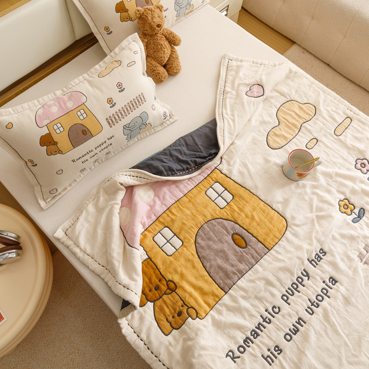 91家纺网 家纺一手货源 找家纺 悦然毛巾被 2026新款全棉纱布儿童泡泡被夏被盖毯  象伴伙伴