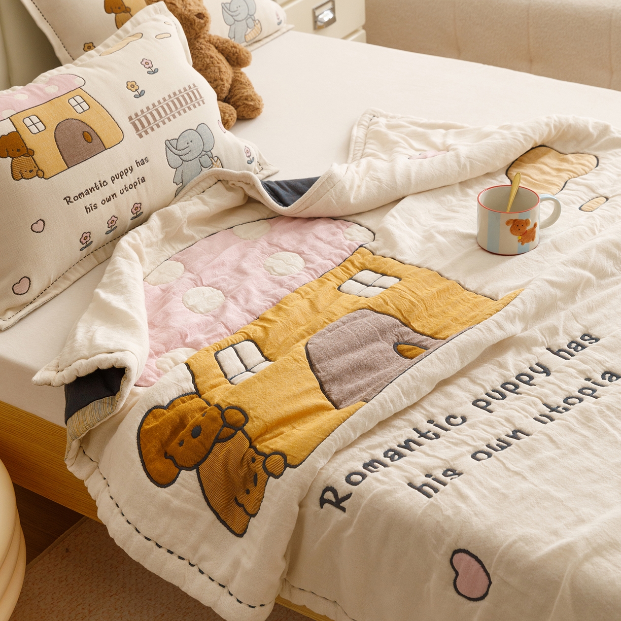 91家纺网 家纺一手货源 找家纺 悦然毛巾被 2026新款全棉纱布儿童泡泡被夏被盖毯  象伴伙伴