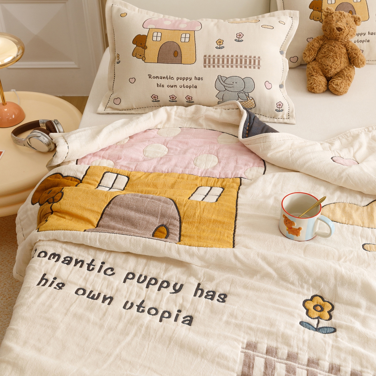 91家纺网 家纺一手货源 找家纺 悦然毛巾被 2026新款全棉纱布儿童泡泡被夏被盖毯  象伴伙伴