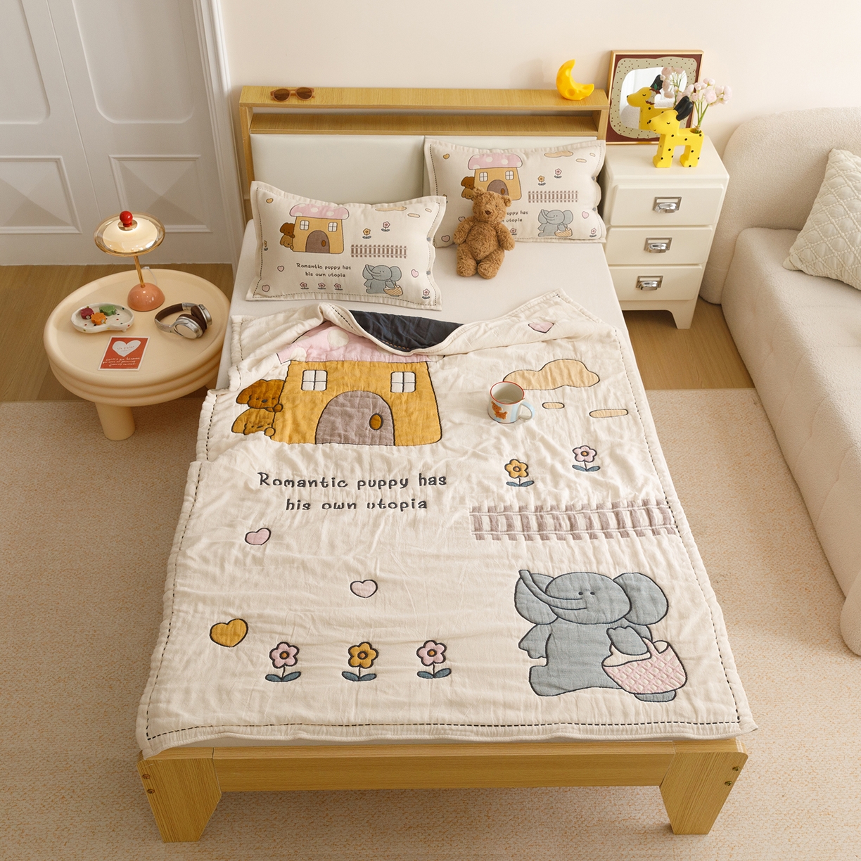 91家纺网 家纺一手货源 找家纺 悦然毛巾被 2026新款全棉纱布儿童泡泡被夏被盖毯  象伴伙伴