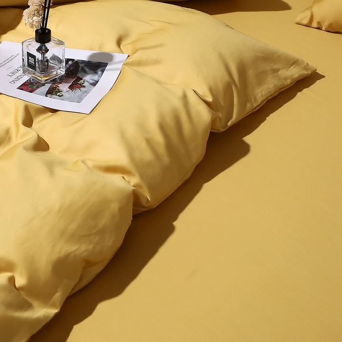 91家纺网 家纺一手货源 找家纺 晶缦家纺 2026新全棉A类纯棉100支贡缎长绒棉纯色多规格四件套-绮云系列 绮云-玉米黄