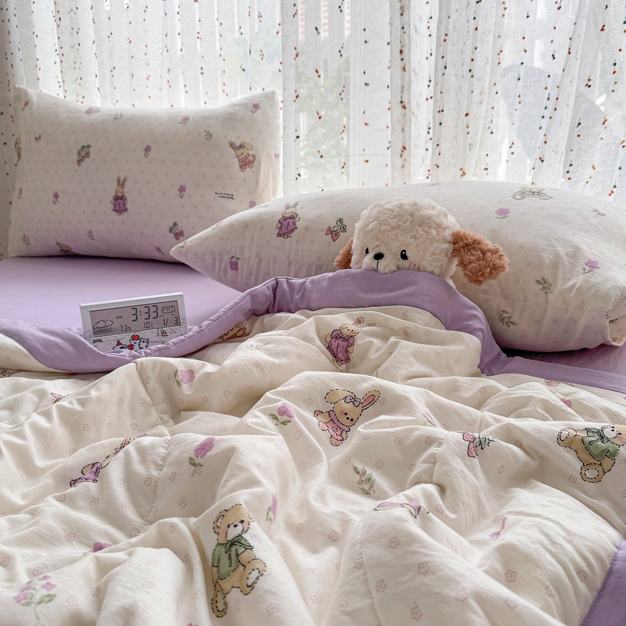 91家纺网 家纺一手货源 找家纺 尊妙被业 2026新款水洗棉棉花夏被100%新疆棉花填充包检测 萌兔小熊