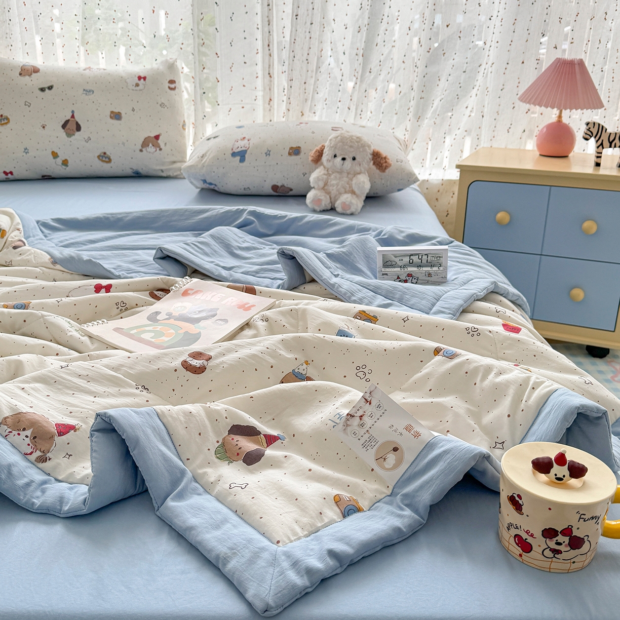 91家纺网 家纺一手货源 找家纺 尊妙被业 2026新款水洗棉棉花夏被100%新疆棉花填充包检测 萌趣小狗