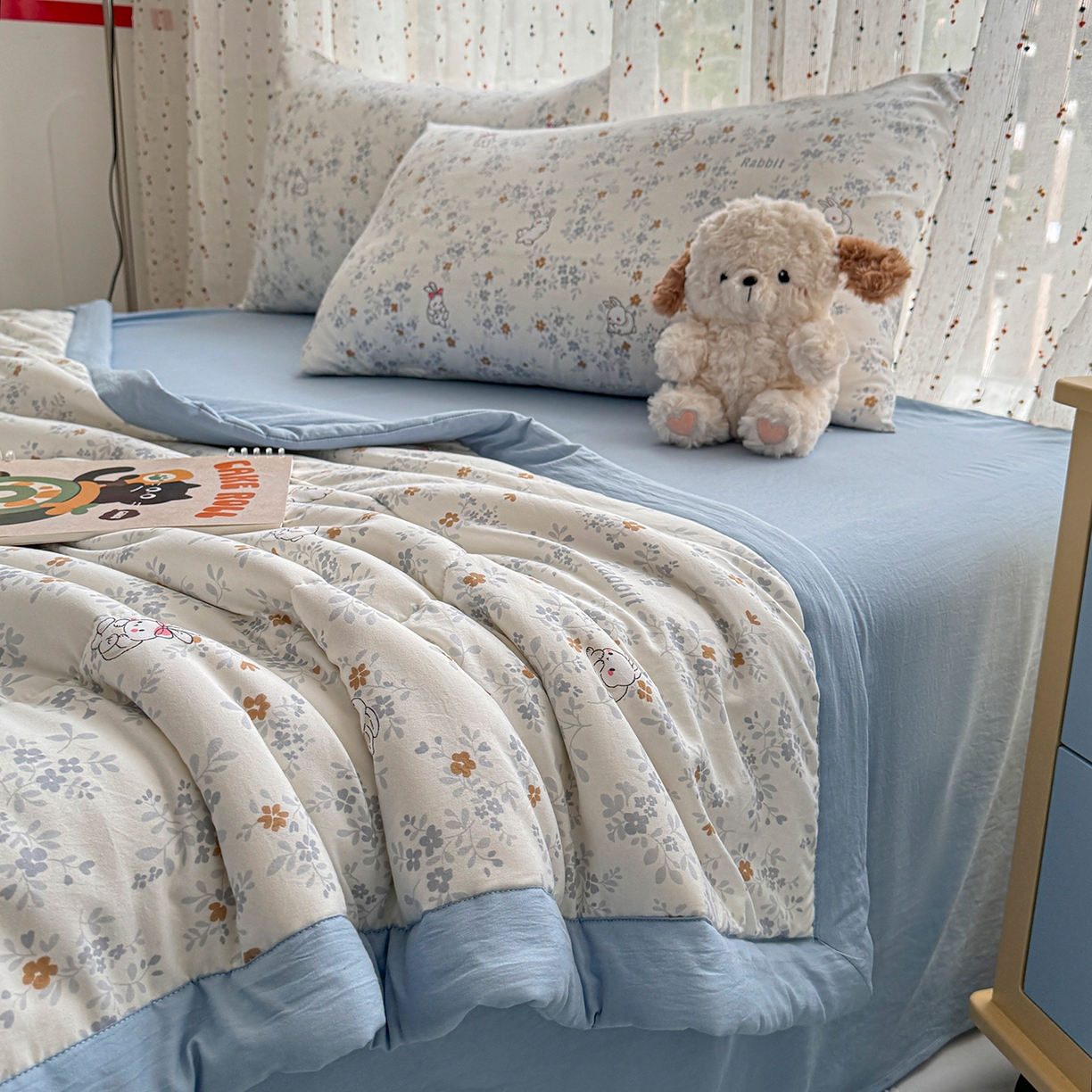 91家纺网 家纺一手货源 找家纺 尊妙被业 2026新款水洗棉棉花夏被100%新疆棉花填充包检测 繁花兔兔