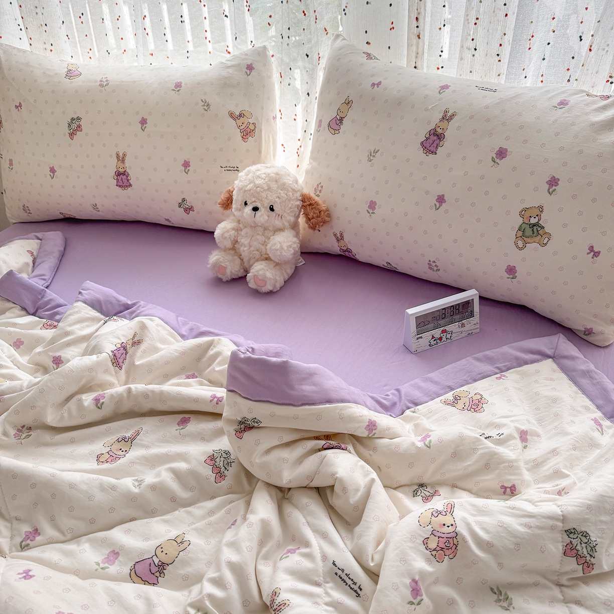 91家纺网 家纺一手货源 找家纺 尊妙被业 2026新款水洗棉棉花夏被100%新疆棉花填充包检测 萌兔小熊